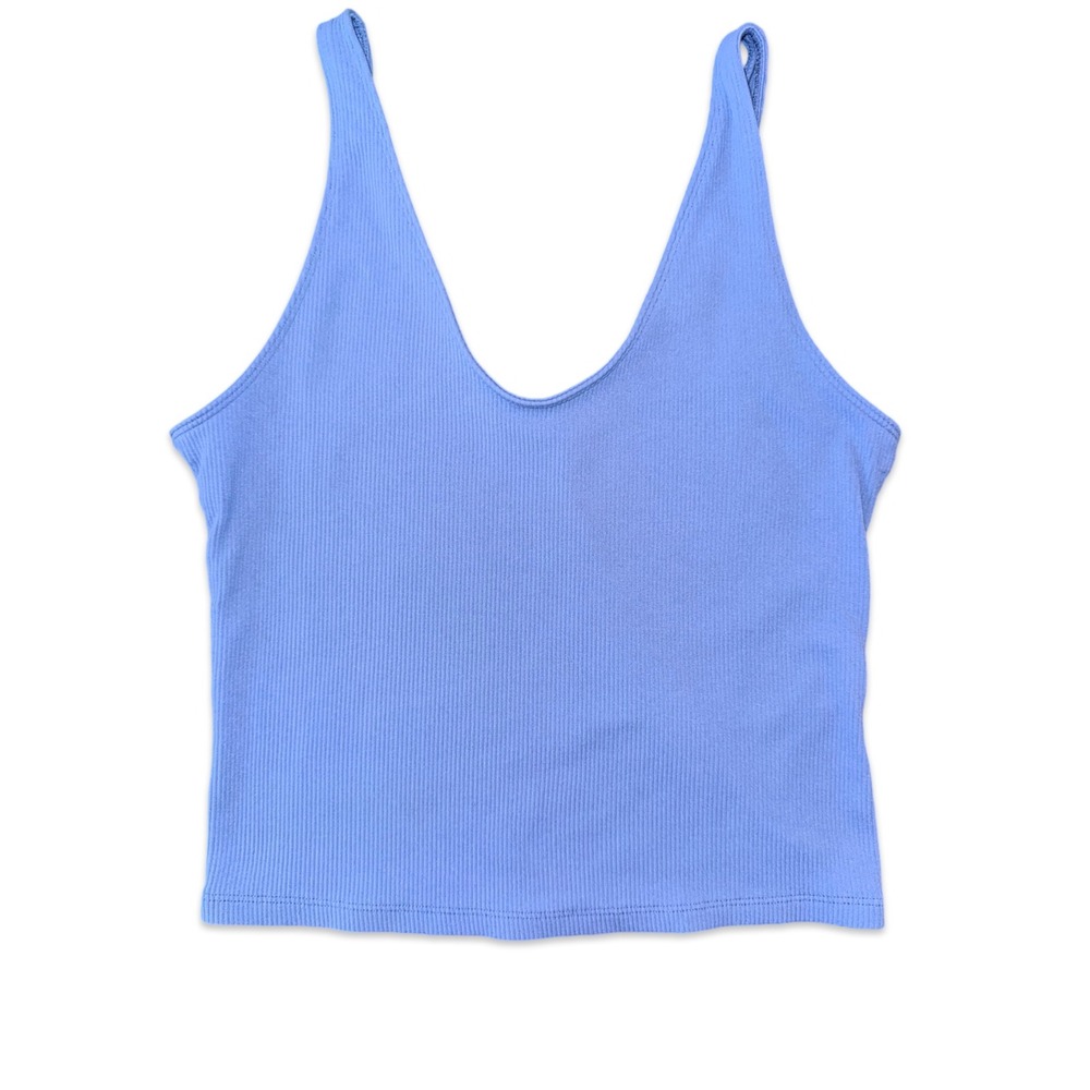 Abercrombie &‎ Fitch Ribbed Tank Top Cropped V-Neck Sleeveless Blue M